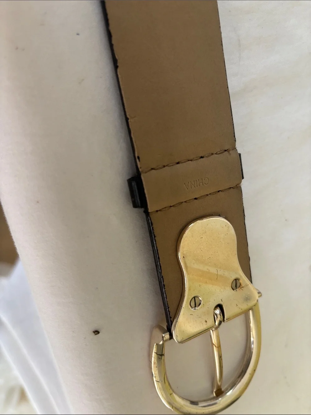 Michael Kors Black Leather Belt with Gold & Silver-Tone Buckle